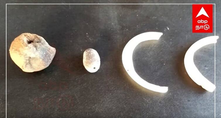 Virudhunagar Vembakottai Excavation Decorated beads conch bangles unearthed TNN வெம்பக்கோட்டை அகழாய்வில் அலங்கரிக்கப்பட்ட மணிகள், சங்கு வளையல்கள் கண்டுபிடிப்பு