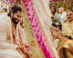 Naga Chaitanya Sobhita Wedding : శోభిత, నాగ చైతన్య పెళ్లి ఫోటోలు షేర్ చేసిన నాగ్.. 'మా జీవితాల్లోకి సంతోషాన్ని తెచ్చావంటూ' కోడలికి ఎమోషనల్ నోట్ రాసిన మామ