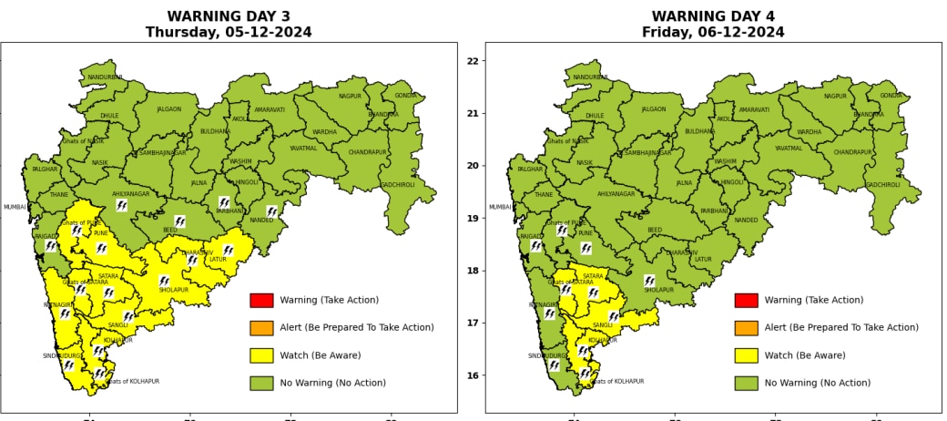 कोकण मध्य महाराष्ट्रात वादळी वाऱ्यासह मुसळधार पावसाची शक्यता, IMD नं दिला कोल्हापूरसह 'या' जिल्ह्यांना यलो अलर्ट