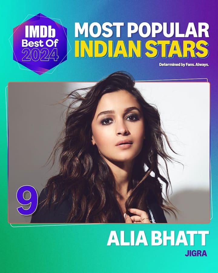 Alia Bhatt is at the ninth position in the list. She had one release this year - Jigra - which bombed at the box office.