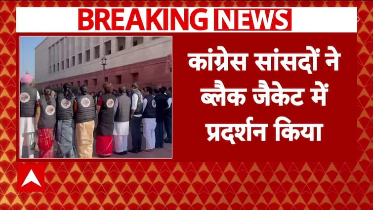 Congress MPs Protest Outside Parliament Over Adani Issue During Winter Session