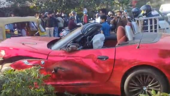 High-Speed BMW Hits Tata Punch, Dragged For 100 Mt Before Ramming Into Divider Near Delhi Gate