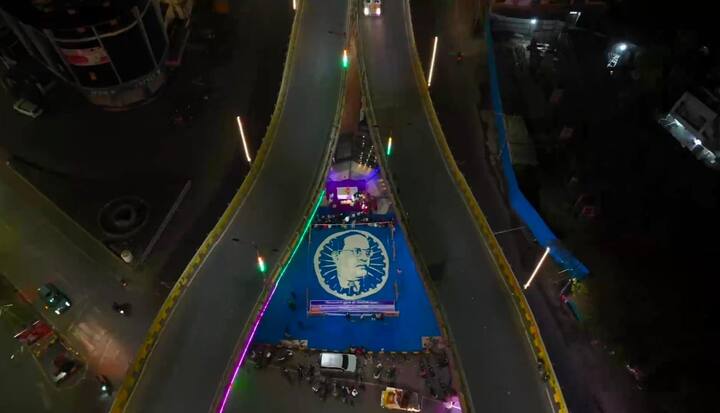 छत्रपती संभाजीनगर येथे डॉ. बाबासाहेबांच्या कार्याला उजाळा म्हणून भव्य असे 50 बाय 50 चे तांदळापासून रेखा चित्र तयार करण्यात आले आहे