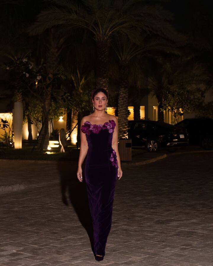 Kareena turned up the glamour in a sleeveless violet gown from the shelves of Oscar de la Renta.