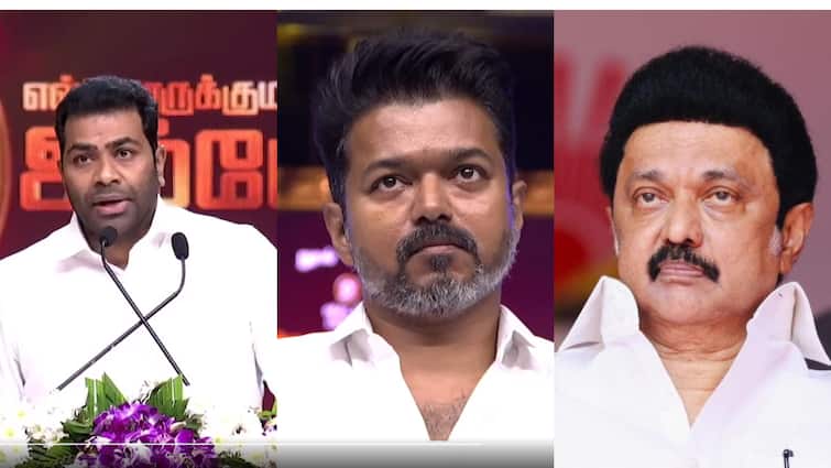 VCK Aadhav Arjuna Speech At Ambedkar Book Release Event Attacks DMK MK Stalin Aadhav Arjuna: ” 2026 தேர்தலில் மன்னராட்சி ஒழிக்கப்படனும் “ விஜய் முன் ஆதவ் அர்ஜுனா பரபரப்பு பேச்சு