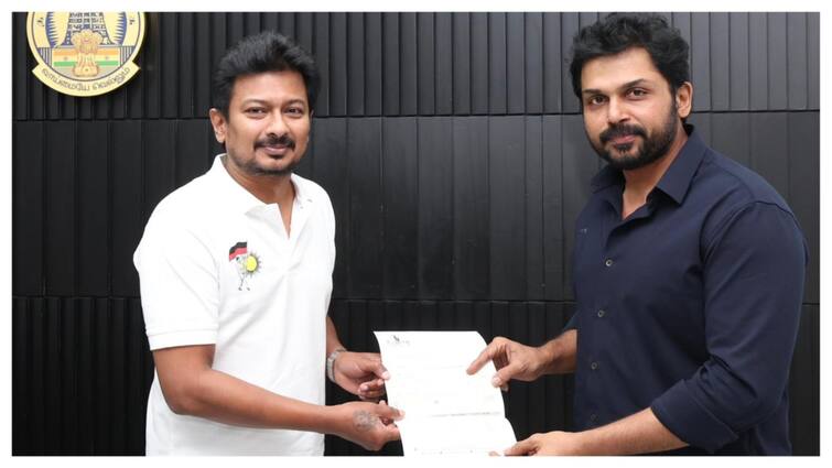 Actor Karthi donates huge amount for Cyclone Fengel relief Actor Karthi: சூர்யாவுடன் பிரச்சனையா? தனியாக வந்து உதயநிதியிடம் ஃபெஞ்சல் புயல்நிவாரண தொகையை வழங்கிய நடிகர் கார்த்தி!