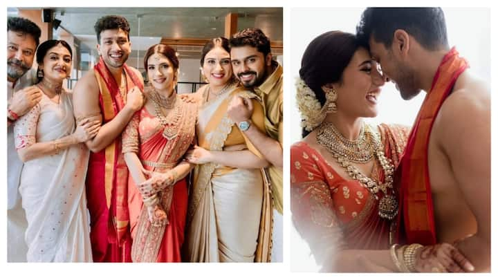 Kalidas Jayaram - Tarini Wedding Photos: நடிகர் ஜெயராமின் மகன் காளிதாஸ் தன்னுடைய நீண்ட நாள் காதலி தாரிணியை இன்று குருவாயூர் கோவிலில் கரம்பிடித்தார். இதுகுறித்த புகைப்படங்கள் இதோ.