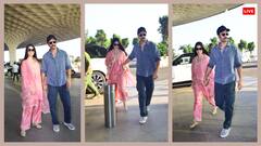 विक्की कौशल का हाथ थाम एयरपोर्ट पहुंचीं कैटरीना कैफ, पिंक सूट और काले चश्मे में फ्लॉन्ट किया देसी लुक, देखें तस्वीरें