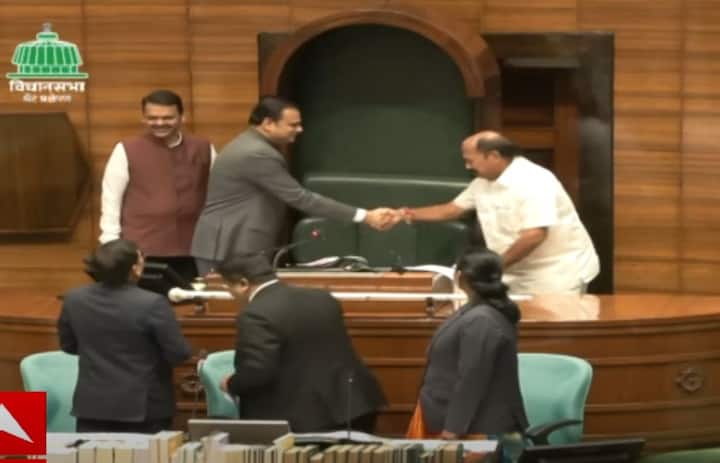 महाविकास आघाडीकडून एकाही उमेदवाराने अर्ज दाखल केला नाही. त्यामुळे राहुल नार्वेकर यांची आज एकमताने विधानसभेच्या अध्यक्षपदी निवड झाली आहे. (photo credit-Maharashtra vidhan sabha)