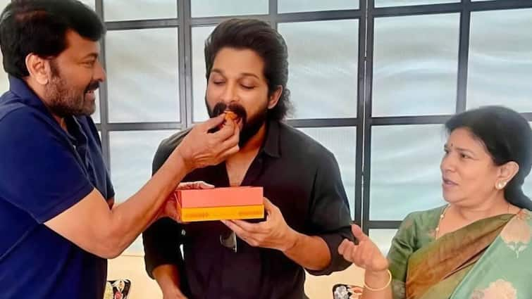 Amid Feud, Viral Photo Shows Chiranjeevi Feeding Allu Arjun Laddoos After 'Pushpa 2' Success