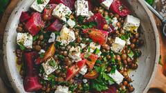 Easy To Make Salad: Green Lentil, Beetroot, And Feta Cheese Salad