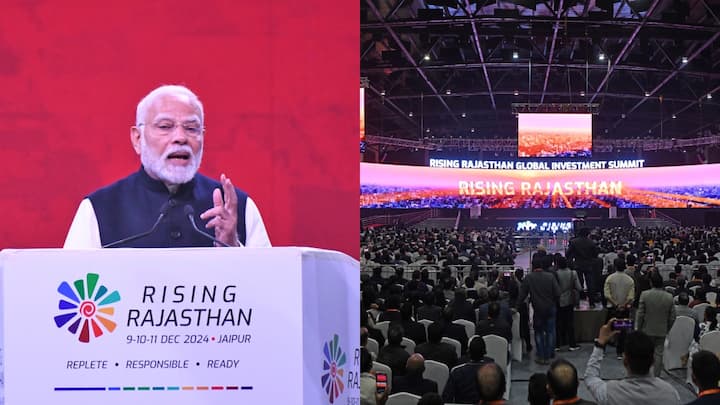 Rising Rajasthan Summit 2024: 'राइजिंग राजस्थान ग्लोबल इन्वेस्टमेंट समिट' में शिरकत करने पहुंचे पीएम मोदी ने स्टाल और प्रदर्शनी का अवलोकन किया. उन्होंने राजस्थान की जमकर तारीफ की.