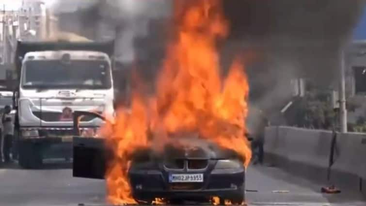 BMW Catches Fire On Mumbai's Busy Jogeshwari Bridge, Leads To Traffic Disruption — WATCH