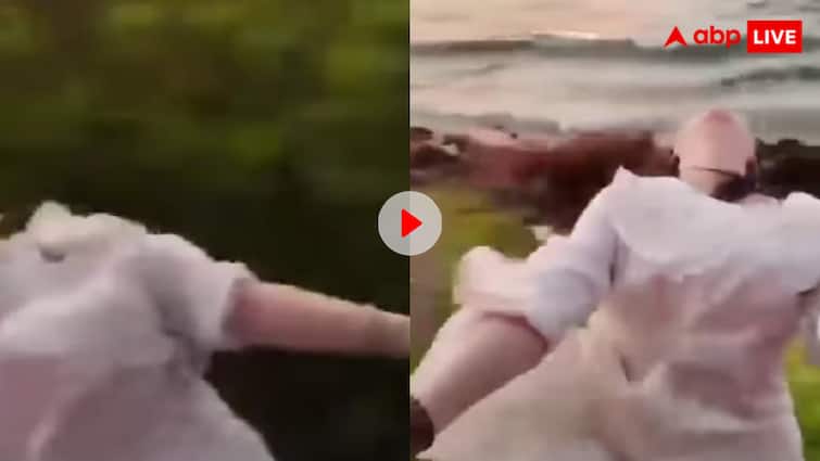 तेज रफ्तार ट्रेन से गिरकर झाड़ियों में गिरी लड़की, वीडियो वायरल