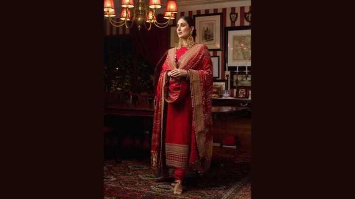Kareena Kapoor Khan immersed in a royal red suit holds on to the magical touch of old with modern design. The minute detailing and the tad of modernism added to it are the glam picks of occasion wear as perfect for any bride who wishes to be a bit timeless yet trendy. (Image source: Instagram/ kareenakapoorkhan)