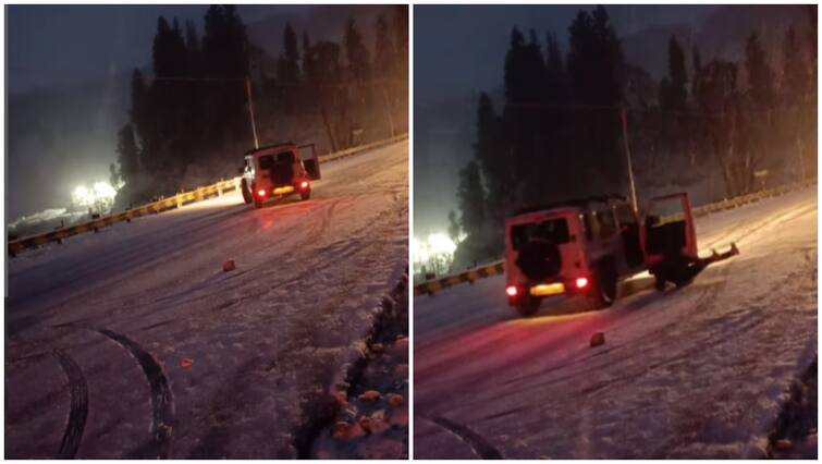 Driver ‘Ejects’ Himself Out Of Car After It Slips On Snow Near Atal Tunnel – WATCH