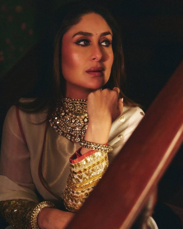 On the opening night of the festival, Kareena Kapoor, Raj Kapoor's granddaughter, turned heads in an elegant ethnic look by Pakistani designer Iqbal Hussain.