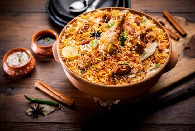 Hyderabadi Biryani made from Basmati rice, mutton or chicken, lemon, curd, onion and saffron is at number 31 in the list. Chicken is at number 65 and mincemeat is at number 100.