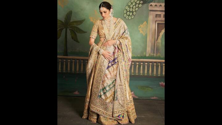3. Modern Yet Traditional Elegance: Shloka Ambani's outfits blends traditional fabrics with an effortless style. She has worn heavy statement jewellery which elevates her look. Her outfit is the perfect combination of heritage and vogue. (Image Source: Instagram/@abujanisandeepkhosla)
