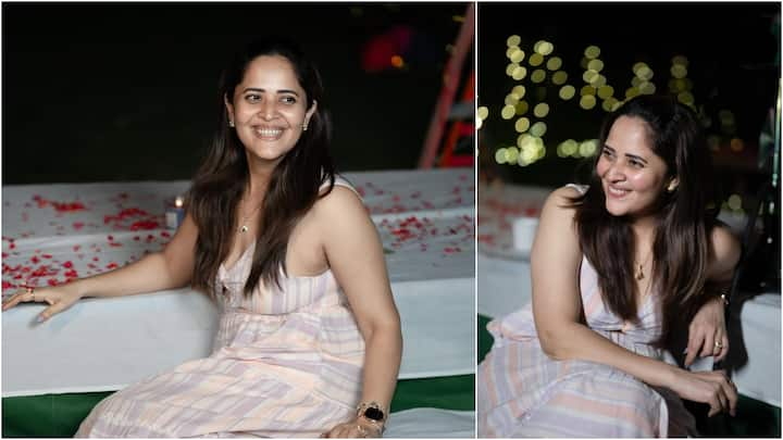 Anasuya Bharadwaj Latest Photos : అనసూయ క్యూట్ డ్రెస్​లో అందంగా నవ్వేస్తూ ఫోటోలకు ఫోజులిచ్చింది. డిసెంబర్​లో వింటర్​ బ్రీజ్​లా ముస్తాబైంది ఈ భామ. ఇంతకీ ఆమె ధరించిన డ్రెస్ ధర ఎంతో తెలుసా?