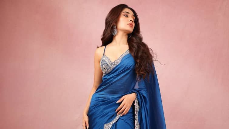 Krithi Shetty Paints A Picture Of Elegance In Sea Blue Saree In Latest Photoshoot