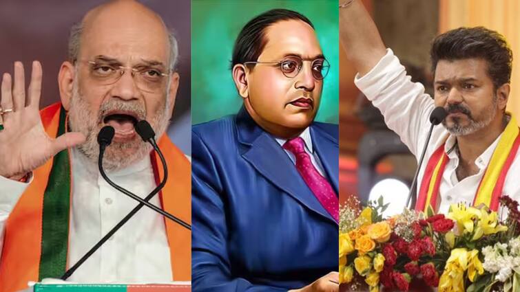TVK Vijay Condemned Amitshah For Insulting Ambedkar cannot be tolerated TVK Vijay: அமித்சாவை கண்டித்த விஜய்.! எங்கள் கொள்கைத் தலைவரை அவமதித்ததை கண்டிக்கிறேன்.!