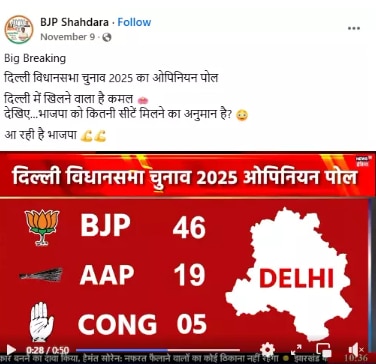 दिल्ली चुनाव से पहले बीजेपी की बढ़त दिखाता न्यूज 18 और एबीपी न्यूज का फे़क Video वायरल