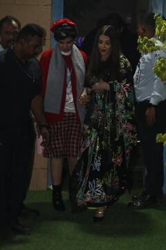 अभिषेक ने संभाला ऐश्वर्या का दुपट्टा, ससुर अमिताभ बच्चन संग गपशप करती दिखीं बहू रानी, देखें तस्वीरें