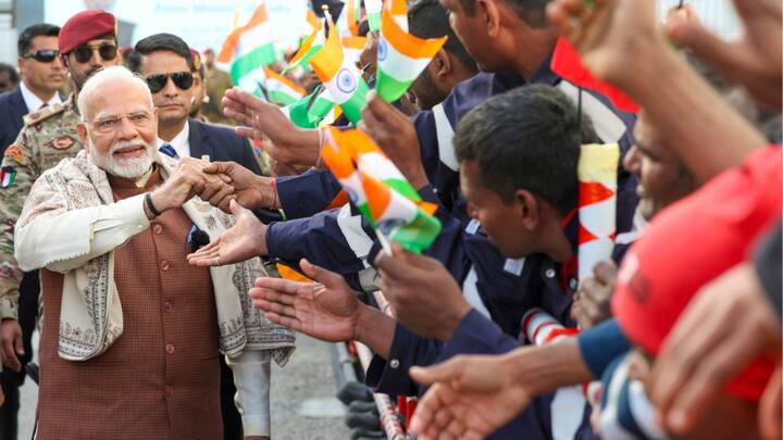 Prime Minister Narendra Modi visited a labour camp in Mina Abdullah area of Kuwait with a workforce of around 1,500 Indian nationals. (Source: PTI)