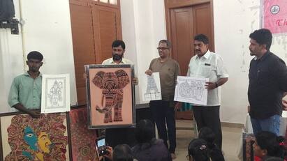 Thanjavur news How to draw traditional kalamkari painting - TNN பாரம்பரியமிக்க கலம்காரி ஓவியத்தை எப்படி வரையலாம்..? - தஞ்சையில் நடந்த பயிற்சி