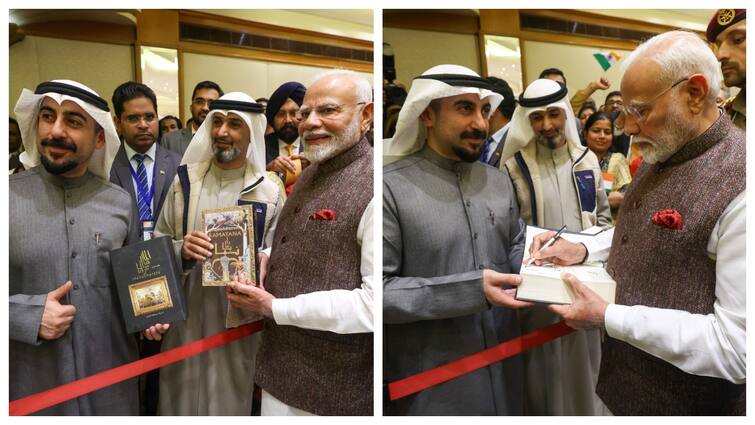 PM Modi In Kuwait met translators of the Mahabharata and Ramayana in Arabic அரபு மொழியில் ராமாயணம், மகாபாரதம்.. மனம் வந்து பாராட்டிய பிரதமர் மோடி!