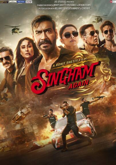 रोहित शेट्टी की कॉप यूनिवर्स फ्रेंचाइजी की पांचवीं फिल्म, सिंघम अगेन, में डीसीपी बाजीराव सिंघम (अजय देवगन) को आतंकवादी उमर हफीज (जैकी श्रॉफ) के पोते जुबैर हफीज (अर्जुन कपूर) के रूप में एक नए दुश्मन का सामना करना पड़ता है. जब जुबैर सिंघम की पत्नी अवनी (करीना कपूर खान) का अपहरण कर लेता है, तो सिंघम उसे बचाने और जुबैर के ऑपरेशन को खत्म करने के लिए एक  मिशन पर निकल पड़ता है, जिसमें उनका साथ डीसीपी वीर सूर्यवंशी (अक्षय कुमार), इंस्पेक्टर संग्राम 'सिम्बा' भालेराव (रणवीर सिंह), डीसीपी शक्ति शेट्टी (दीपिका पदुकोण) और एसीपी सत्य बाली (टाइगर श्रॉफ) देते हैं. सिंघम अगेन ओटीटी के प्लेटफॉर्म प्राइम वीडियो पर 27 दिसंबर को स्ट्रीम होगी.