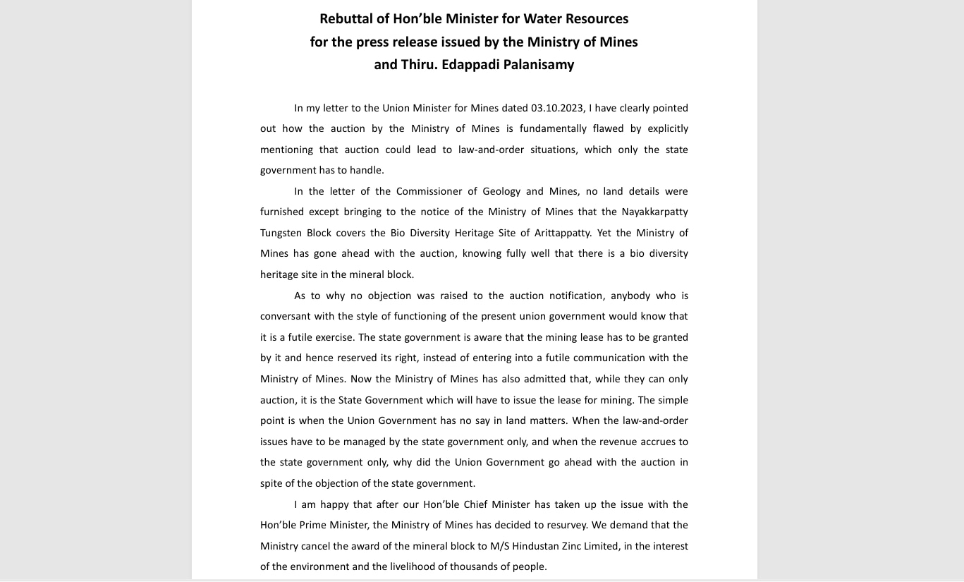 Tungsten Mine: ”நான் 2023 அக்டோபரில் சொன்னேன்” டங்ஸ்டன் விவாகரத்தில் அமைச்சர் துரைமுருகன் சொன்ன பாயிண்ட்.!