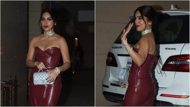 Bhumi Pednekar Brings Holiday Glamour In Burgundy Strapless Dress, See All Pics