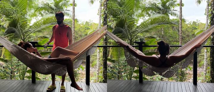 Sonakshi-Zaheer are celebrating Christmas in Daintree Rainforest of Australia. In the photo, the actress is seen relaxing on the swing.