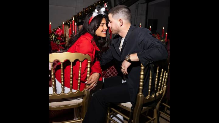 3. Priyanka Chopra: Priyanka Chopra celebrated Christmas in a warm and cheerful vibe surrounded by her family. She wore a bold red coat and paired her look with a snowman themed hairband, embracing the holiday spirit. Her simple and natural look exudes a beautiful festive charm. (Image Source: Instagram/@priyankachopra)