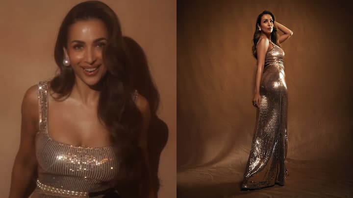 Get ready to be mesmerised by Malaika Arora's stunning rose gold shimmer gown that's perfect for the party season!