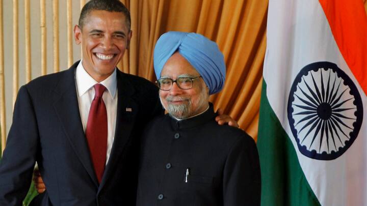 US President Barack Obama and Prime Minister Manmohan Singh greet each other after addressing a joint press conference at Hyderabad House in New Delhi on Nov. 08, 2010.