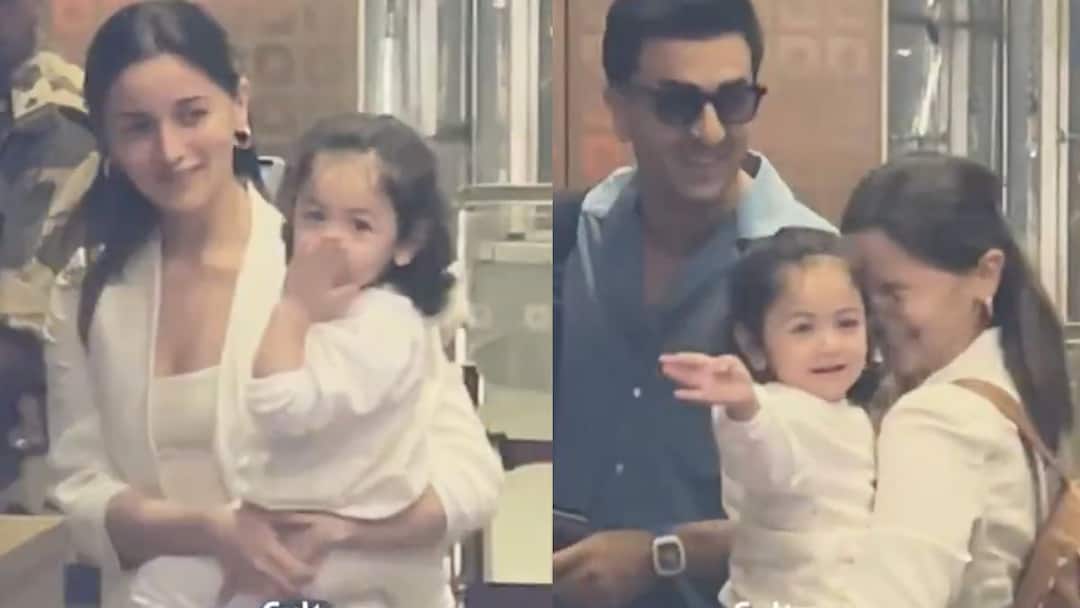 புகைப்படக்காரர்களுக்கு ஃபிளையிங் கிஸ்... செலிபிரிட்டி போல் நடந்துகொள்ளும் ஆலியா பட் மகள்...