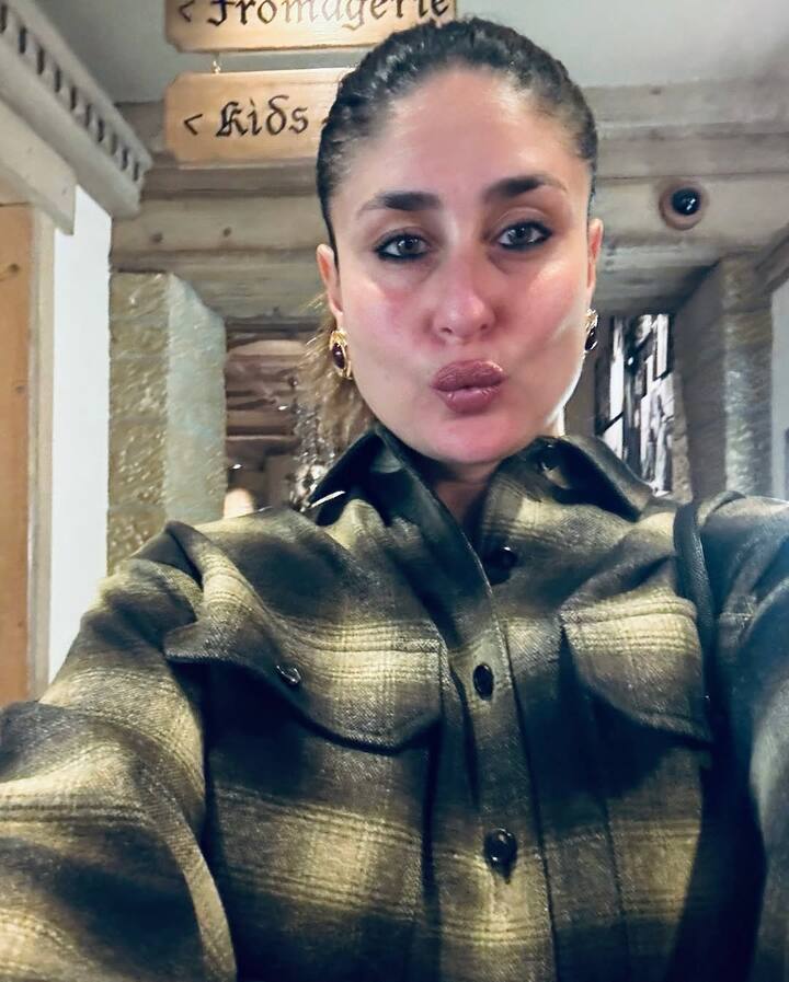 Kareena’s makeup was flawless as she posed in an animal print coat, displaying her beauty and elegance in the cold weather.