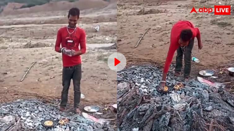 श्मशान घाट में आग पर रोटियां सेकने लगा शख्स, वीडियो वायरल