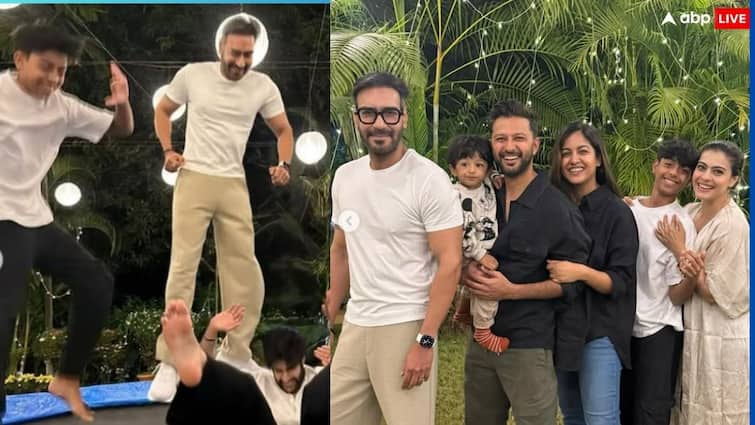 Ajay Devgn new year celebration enjoys with son Yug Kajol Ishita Dutta join Ajay Devgn New Year Celebration: अजय देवगन ने बेटे युग के साथ की मस्ती, काजोल ने शेयर किए ननद संग स्पेशल मोमेंट