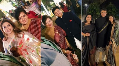 Sneha Ganguly Engagement Sourav Ganguly along with Dona and Sana in traditional wear Snehasish Ganguly Mom Ganguly see pics