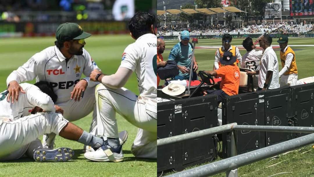 Saim Ayub ankle twisting leaves field on stretcher south africa vs pakistan Cape Town test Saim Ayub SA vs PAK: पाकिस्तानी खिलाड़ी अयूब के साथ मैदान पर हादसा, स्ट्रेचर के सहारे गए बाहर, एड़ी में लगी गंभीर चोट