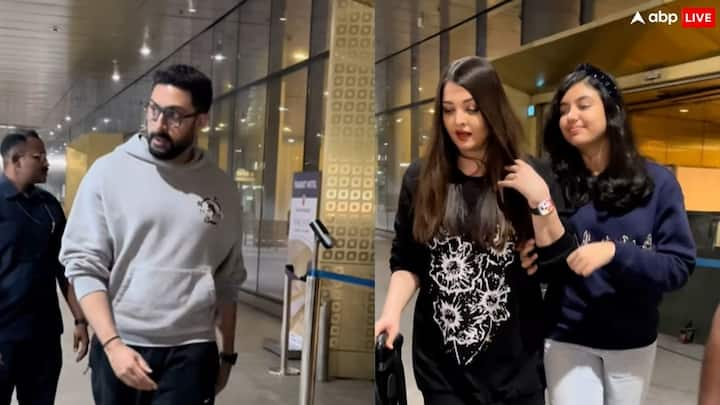 Abhishek -Aishwarya Pics: अभिषेक बच्चन और ऐश्वर्या राय अपनी बेटी आराध्या संग शनिवार को तड़के सवेरे मुंबई एयरपोर्ट पर स्पॉट किए गए. कपल की तस्वीरें सोशल मीडिया पर छाई हुई हैं.