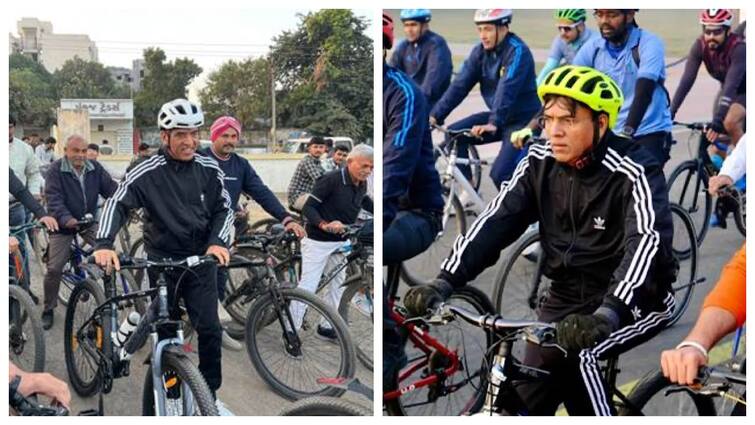 Union Minister Mansukh Mandaviya leads Fit India Sundays on Cycle in Porbandar 