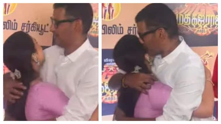 Vishal huged and kiss actress kushboo Vishal: குஷ்பூவை இறுக்கி அணைச்சு உம்மா கொடுத்த விஷால்! நடுக்கும் ஜுரத்தில் இப்படியா?