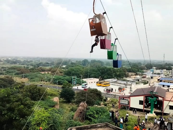 வழியில் ரோப்கார் பழுதானால் என்ன செய்வது? - ரத்தினகிரீஸ்வரர் கோயிலில் நடந்த ஒத்திகை