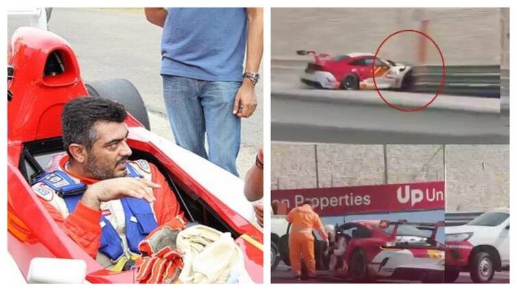 Actor Ajith Kumar Racing Car Crashes During Practice Session Watch Video Ajith Car Accident: அப்பளமாக நொறுங்கிய கார்! ரேஸில் ஈடுபட்ட அஜித் விபத்தில் சிக்கியதால் பரபரப்பு!