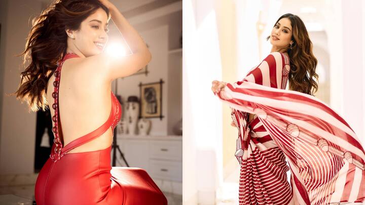 2. Janhvi Kapoor: For 'Mr. & Mrs. Mahi' promotions, Jahnvi Kapoor incorporated cricket themed elements into her outfit. The actress played a role of a cricketer in the film and she reflected the sport's essence through her sarees and dresses. Her thoughtful and extraordinary approach added a unique flair and enhanced the film's promotional vibe. (Image Source: Instagram/@janhvikapoor)